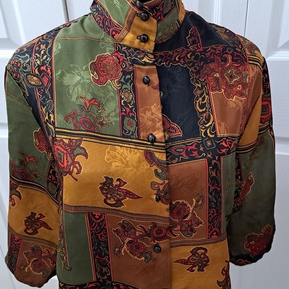 Vintage Marie Michael's Blouse With An Asian Influence Size 14 - Picture 2 of 11